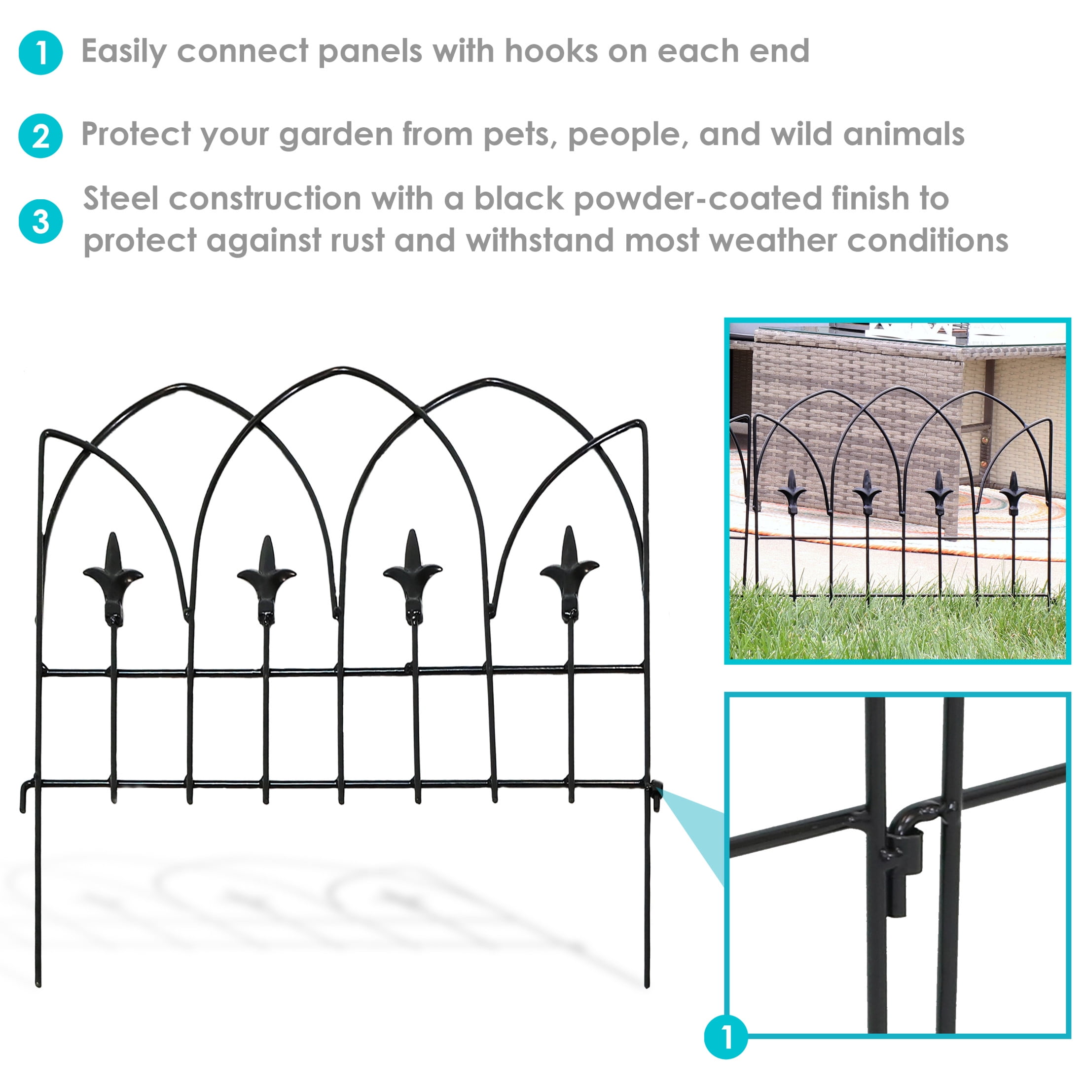 Sunnydaze Bayonne 19" x 19" Black Steel Decorative Garden Fence Panels (5 Count)