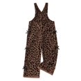 thumbnail image 3 of Girls Leopard Print Overalls Adjustable Strap Wide Leg Jumpsuit Cute Bow Side Sleeveless Bib Pants (Brown), 3 of 4