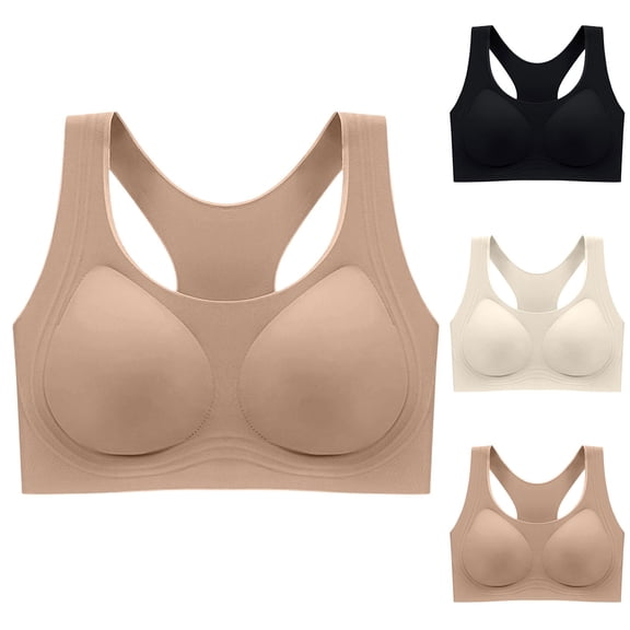 Jinhomg Women's Everyday Bras, Wireless Wide Strap Sports Bra for yoga, workouts and daily wear, Pull-On Closure, Solid No Print, Wide Strap Support White M