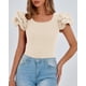thumbnail image 3 of Remera PRETTYGARDEN 2025 con Mangas Volantes y Cuello Redondo Beige Talle S, 3 of 8