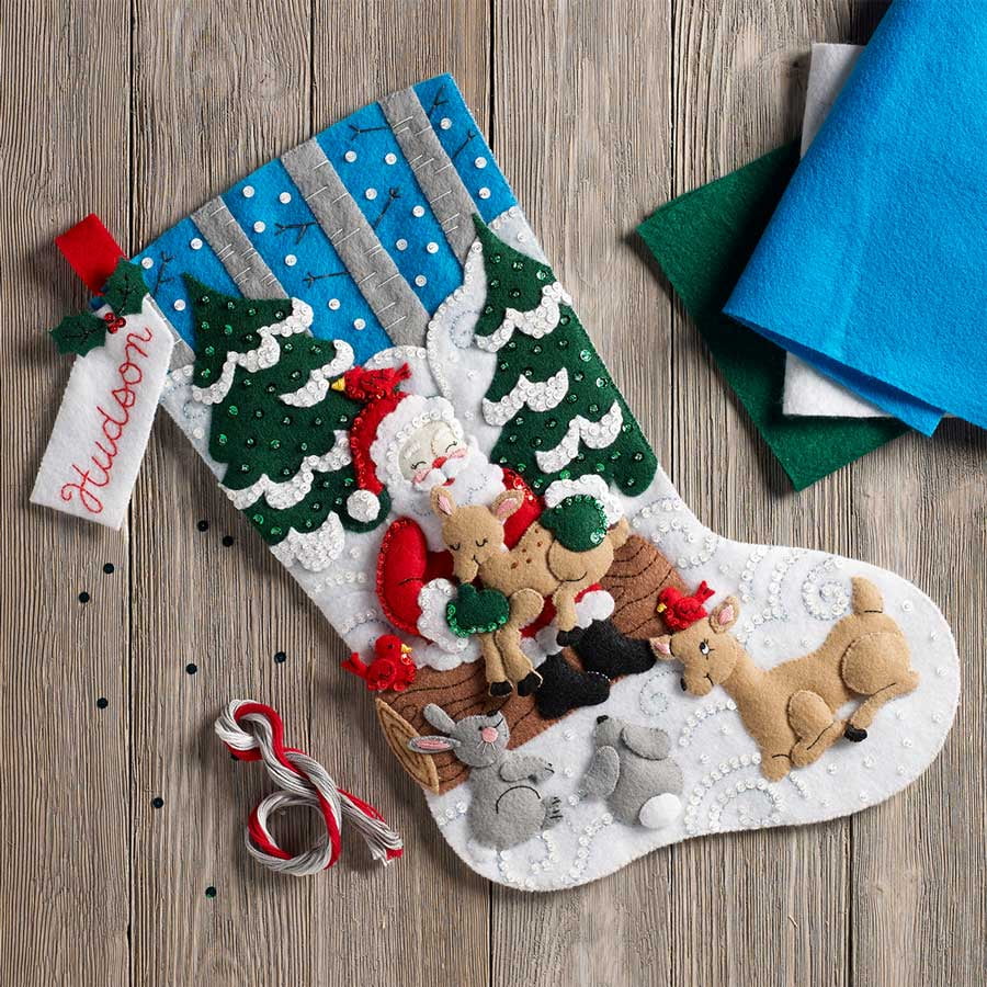 Bucilla Felt Applique 18" Holiday Stocking Kit Santa's Forest Family