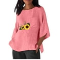 thumbnail image 1 of Birdeem Chemise Imitation Coton et Lin pour Femmes Manches 3/4 Col Rond T-Shirt Ample Décontracté Léger et à la Mode Haut d'Été, 1 of 10