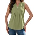 thumbnail image 5 of VBVC Women's Cotton Linen Sleeveless Blouse , Ladies' Half Button Pleated Tank Top , Casual V Neck Summer Shirt For Women, *Green , Large, 5 of 8