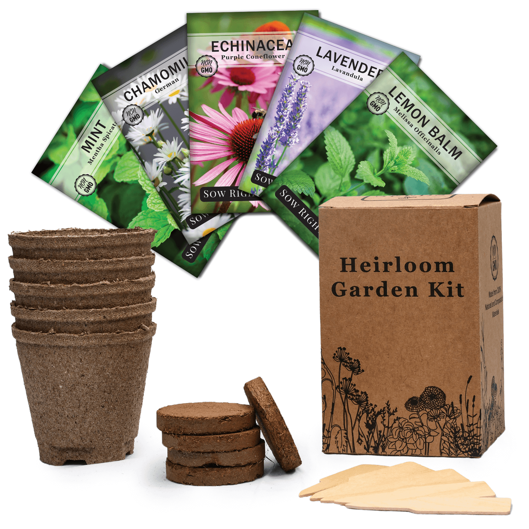 Herbal Tea Garden Kit 5 Seed Packets with Instructions, Pots, Potting