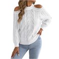 thumbnail image 2 of Women's Off-The-Shoulder Sweater Textured Hollow Knit Sweaters Loose Long Sleeve Pullover Casual Tops, 2 of 8