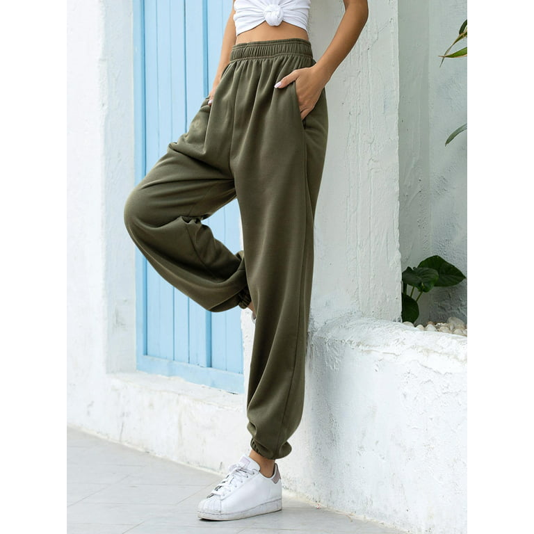 Women Breathable Closed Bottom Sweatpants with Pockets High Waist Workout Jogger  Pants Casual Trousers 