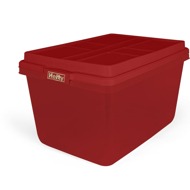 Hefty 18 Gallon Plastic Storage Tote with Hirise Lid, Holiday Red, Set of 6