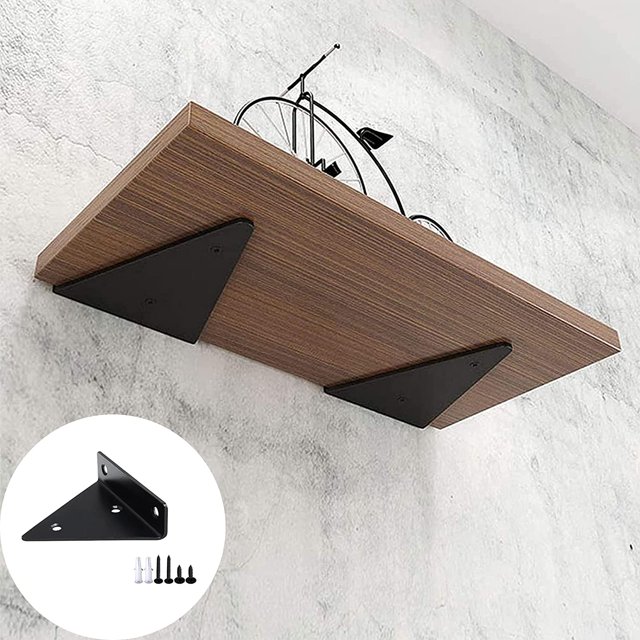 flotante Soporte de estante de triángulo de metal flotante Soporte de estante de pared oculto con 16 tornillos Soporte de estante de pared Decoración de habitación de bricolaje - Negro