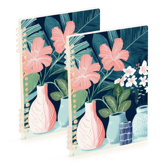 FORMRS 1-Subject Spiral Notebook 8" x 5" College Ruled 60 Refillable Sheet A5 Hard Cover, 2 Pack, Pink Flowers