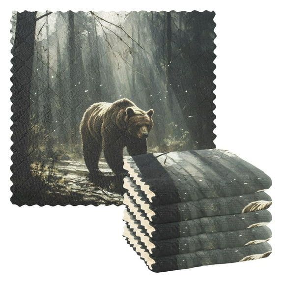 Ryvnso A Big Bear in Forest Kitchen Towels Dish Clothes for Drying Dishes Cleaning Absorbent Set of 6
