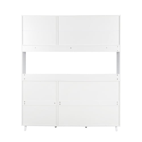 63" W Large Kitchen Hutch Cabinet - Freestanding Pantry Storage Cupboard with 4 Doors, 4 Drawers, Microwave Shelf, and Multi-Functional Organization Solutions for Kitchen, Office, or Garage (White)
