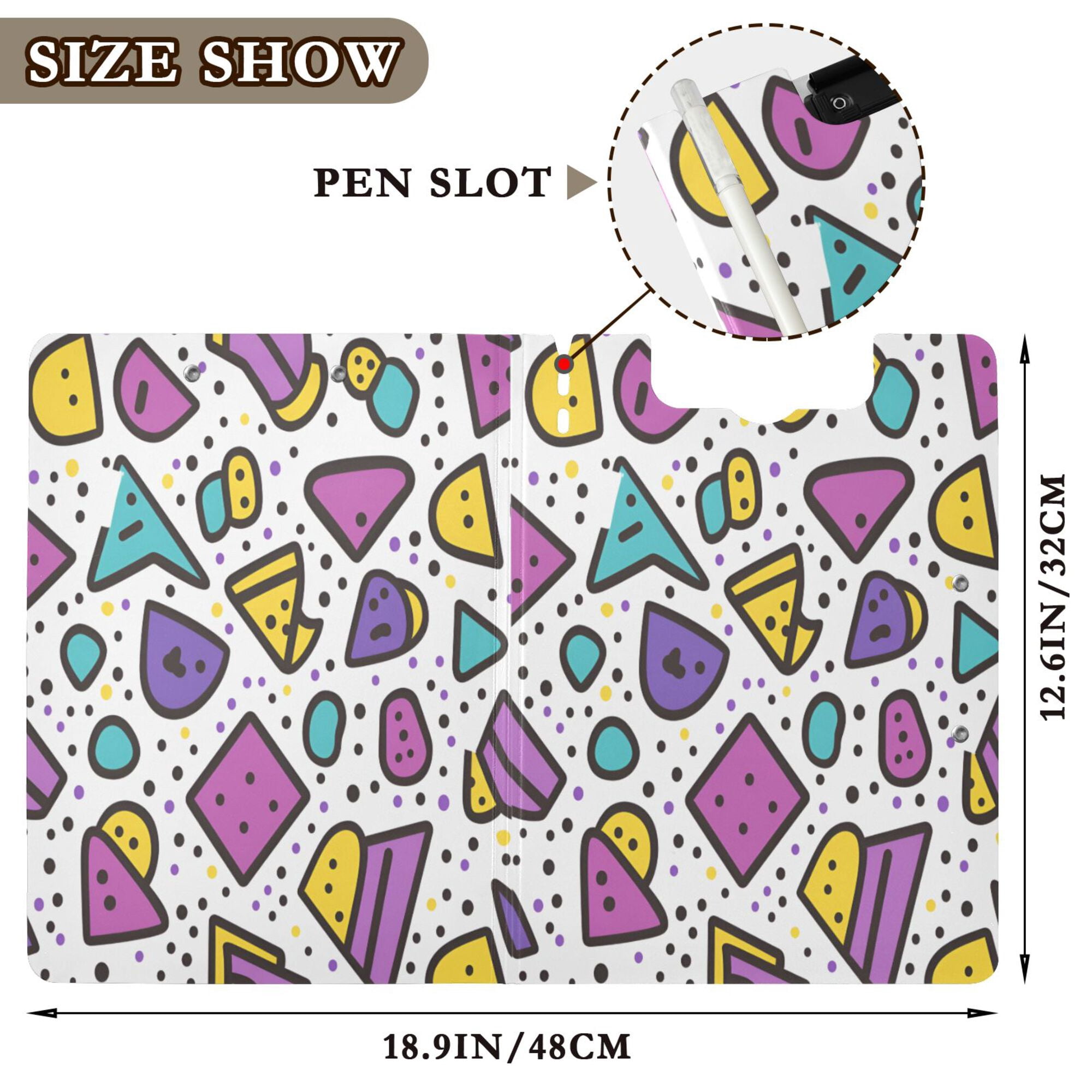 FORMRS A4 Clipboard Folder with Pen Holder Horizontal Foldable School Office Binder, Purple Retro Pattern