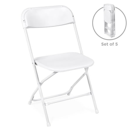 Leather Oak Folding Chair - Best Choice Products Set of 5 Indoor Outdoor Portable Stackable Lightweight Plastic Folding Chairs for Events, Parties - White
