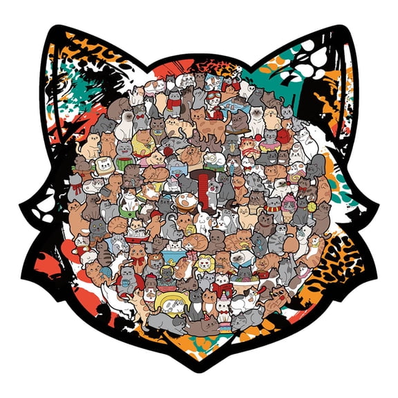 Cat Shaped Wooden Jigsaw Puzzles – Unique Animal-Shaped Pieces, Challenging Wooden Puzzles for Adults & Families, Relaxing Game and Gift for Cat Lovers