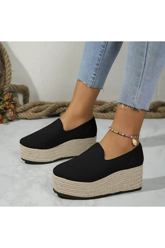 Womens Slip on Loafers Comfortable Thick Soft Platform Shoes Business Casual Walking Shoes Black 8(39)