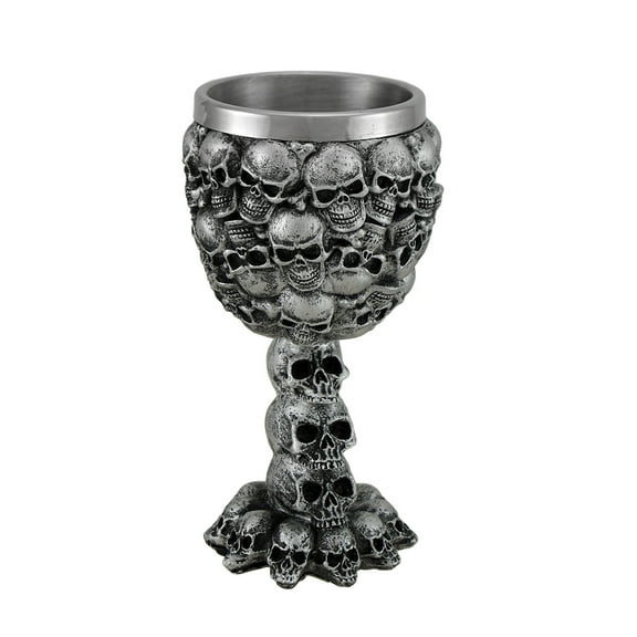 Skull Covered Silvered Black Drinking Goblet W/Stainless Steel Liner