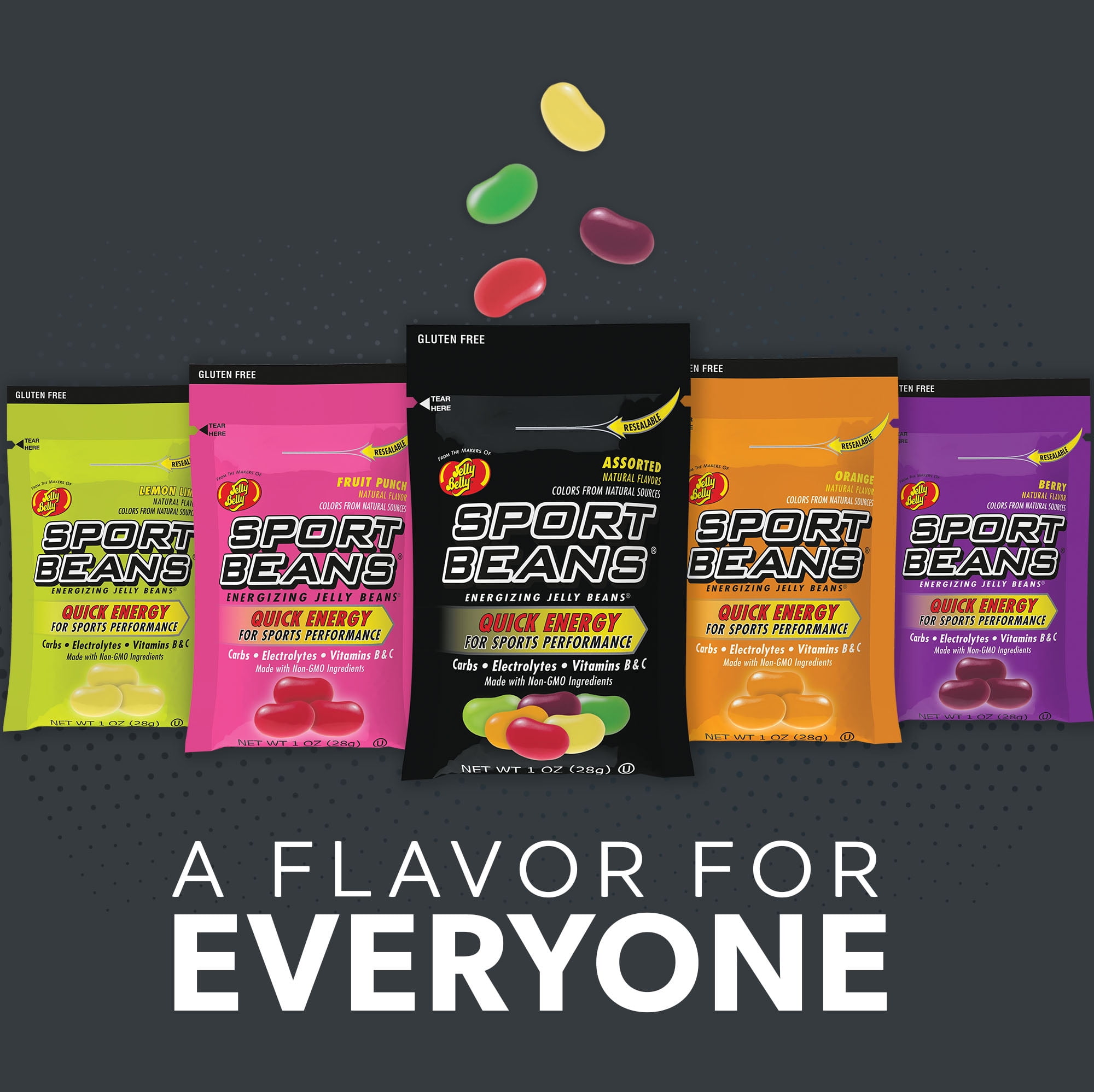 Extreme Sport Beans - Assorted Flavors, Energizing Caffeine Jelly Beans, 24 Resealable 1 Ounce Bags