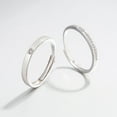 thumbnail image 2 of Couple Rings Sterling Silver Matching Wedding Bands for Women and Men Adjustable Geometric Promise Rings with Zircon Stone Korean Niche Design Jewelry, 2 of 5