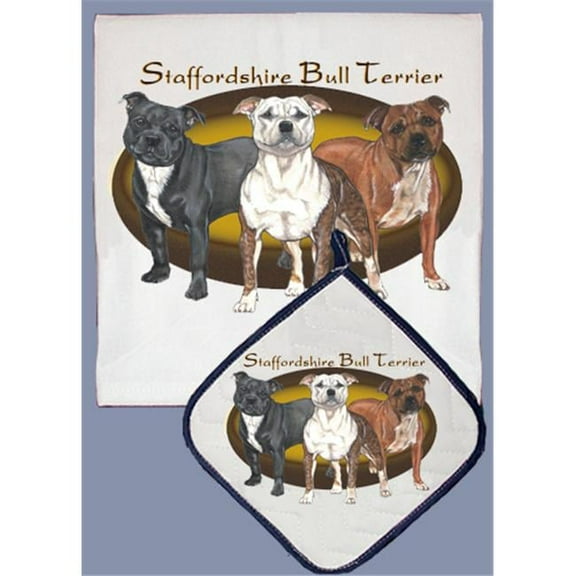 Pipsqueak Productions DP512 Dish Towel and Pot Holder Set - Staffordshire Bull Terrier