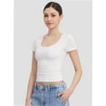 thumbnail image 3 of Womens Basic Scoop Neck Short Sleeve T Shirt Slim Fit Tee Summer Going Out Crop Tops Tight Sexy Shirts, 3 of 6