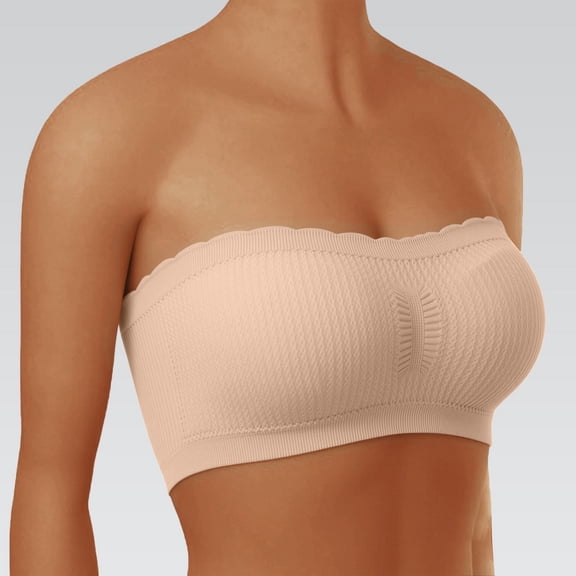 Crop Tank Top Non-Padded Strapless Bandeau JIANLAI Women's Scalloped Edge Strapless Bandeau Bra, Wirefree Seamless Padded Tube Top Bra, Non Slip Basic Invisible Bralette for Summer Dresses