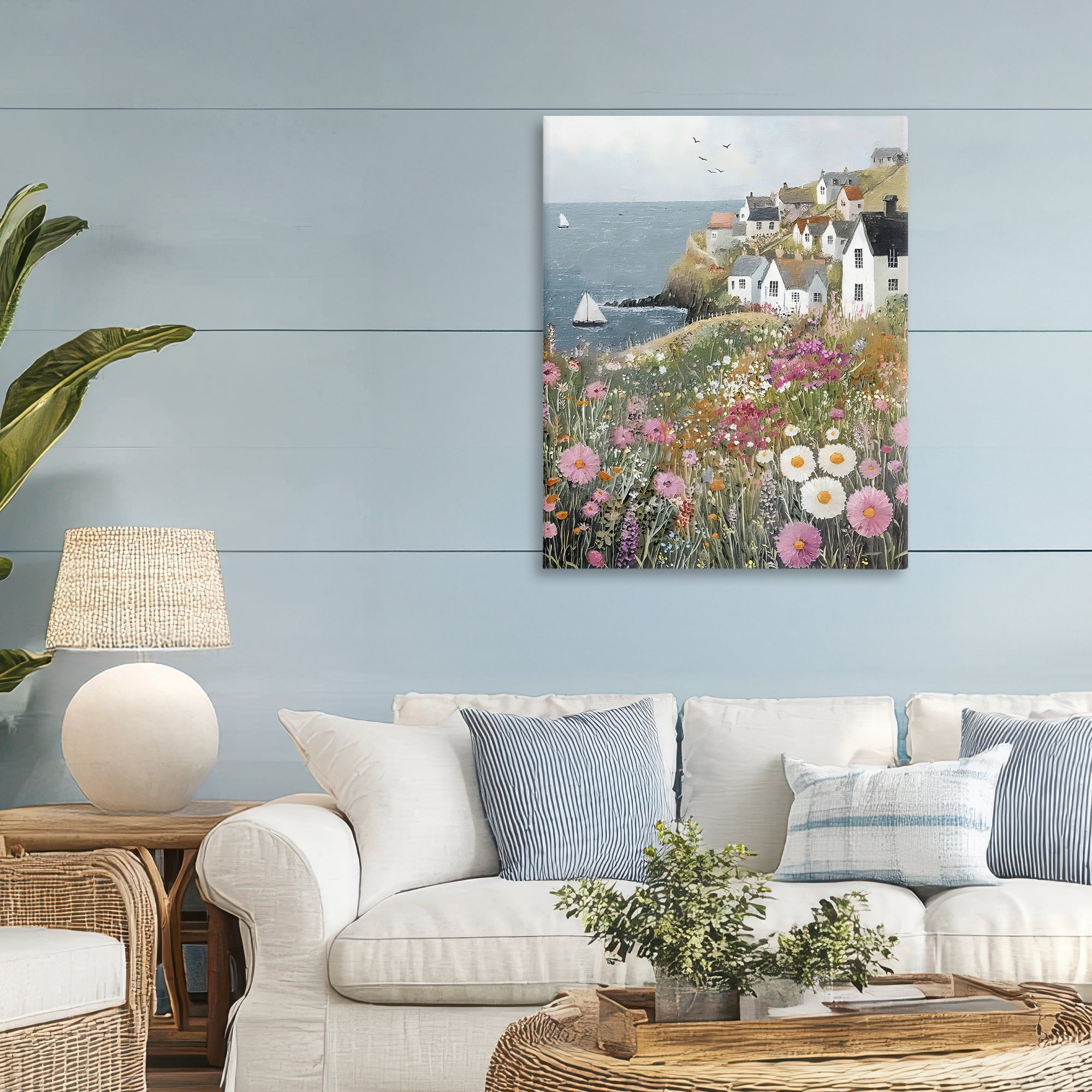 Stupell Industries Pink Meadow Overlooking Sailboats Canvas Wall Art, design by Riley B