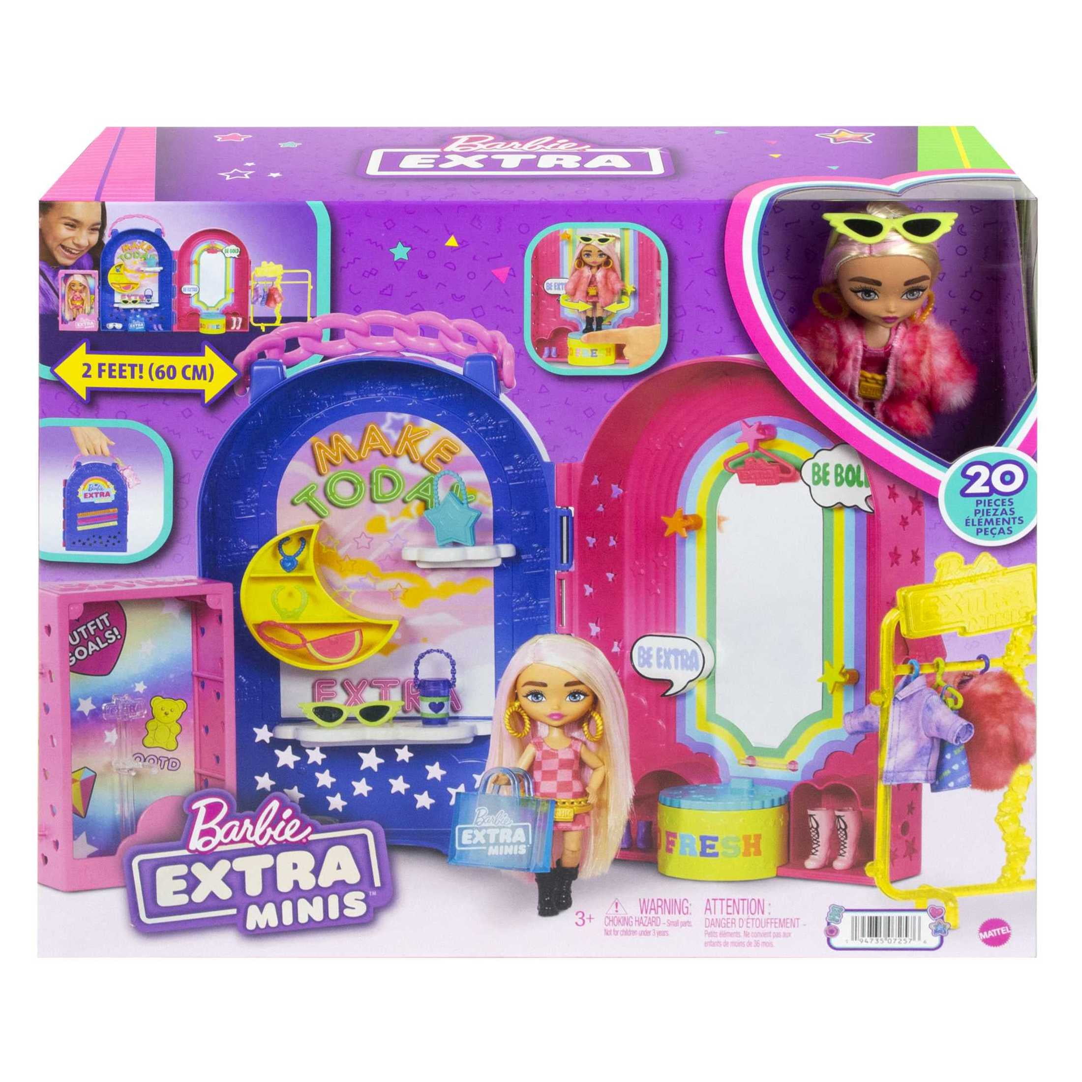 Barbie Extra Minis Playset, Fashion Boutique with Small Doll and 15+ Accessories