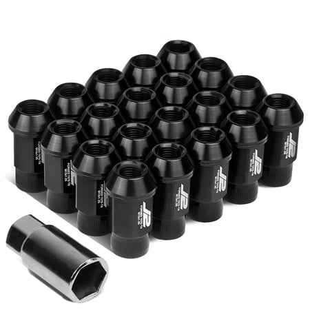 J2 Engineering LN-T7-008-125-BK J2 Engineering 7075 -T6 Forged Aluminum M12 x 1.25 20Pcs 44mm Height Open -End Lug Nut Set w / Socket Adapter Black