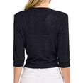 thumbnail image 4 of Women Crop Cardigan Sheer Mesh Shrug for Dress Bolero Tie Front 3/4 Sleeve Tops Black S, 4 of 6
