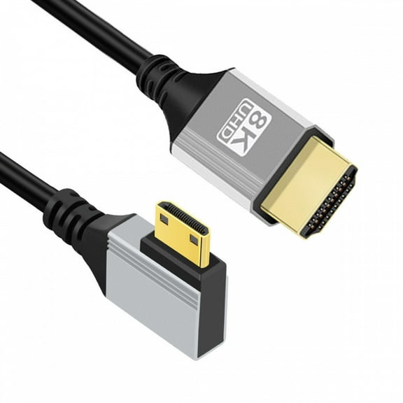CY 90 Degree Left Angled Mini HDMI 2.1 Ultra Thin HDTV Cable 8K 4K Hyper Super Flexible Slim Cord Type-A to Type-C for Camera HDTV