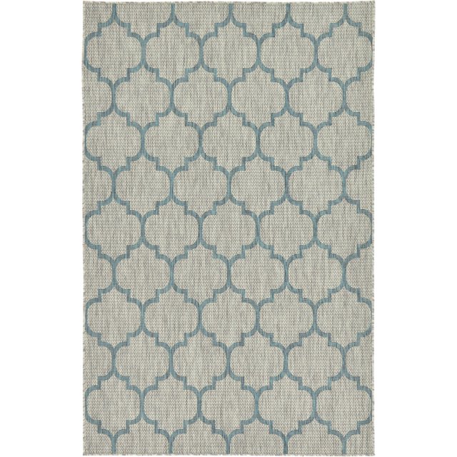 Unique Loom Trellis Collection Casual Moroccan Lattice Transitional Indoor and Outdoor Flatweave Area Rug, 5' x 8', Blue/Gray