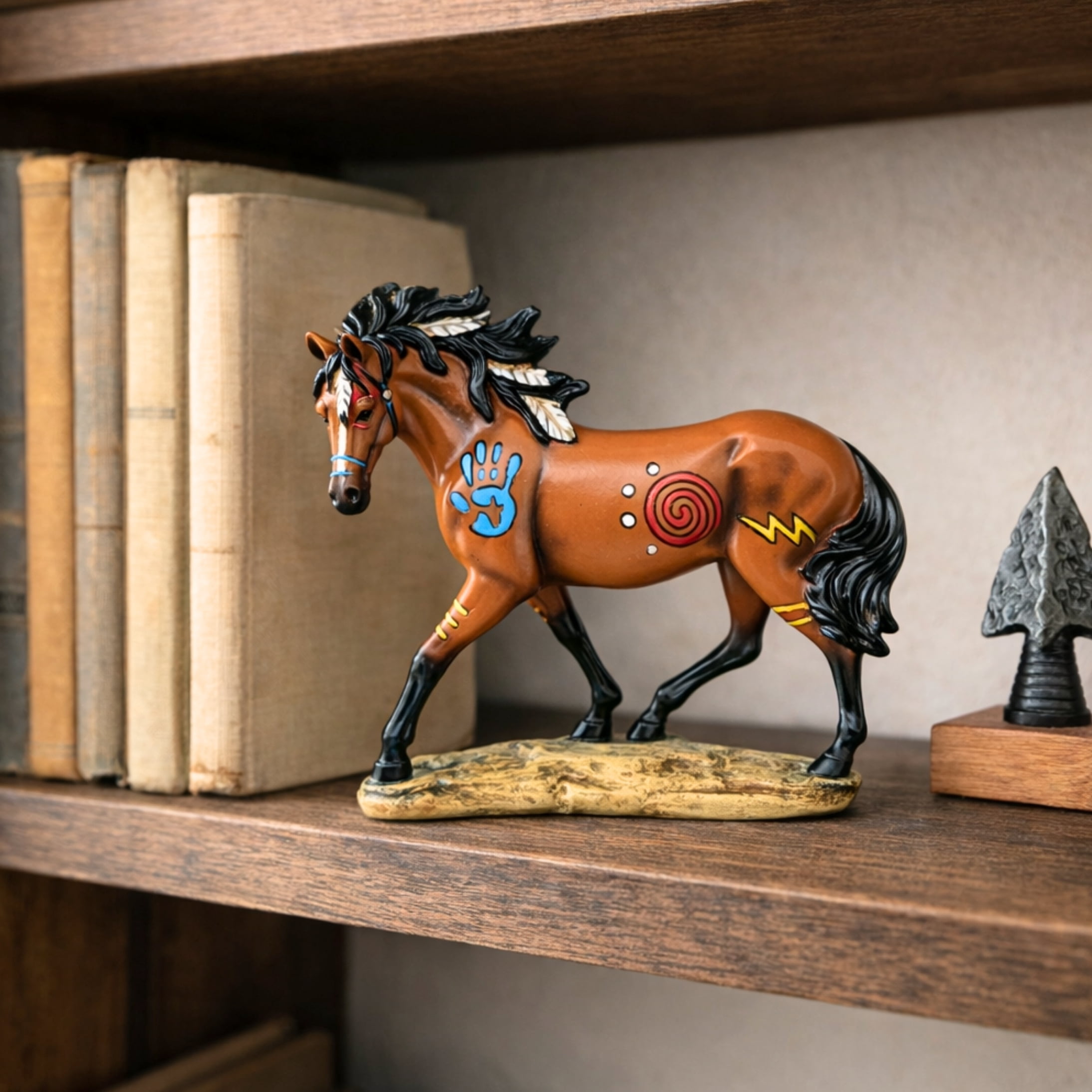 Painted Horse Figurine - Southwestern Brown Pony Sculpture & Western Shelf Decor - Hand-Painted Collectible  Statue for Home & Office - Equestrian Gifts for Horse Lovers & Collectors