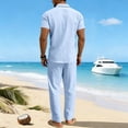 thumbnail image 5 of LWavelet Men's Linen Button Up Shirt Cargo Shorts Set Classic Casual Daily Summer Outfits Light Blue 3XL, 5 of 5