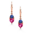 thumbnail image 2 of 18K Yellow Gold Plated Silver Pink Created Sapphire and Blue Created Sapphire Dangle Leverback Earrings for Women (2.68 Cttw, Gemstone September Birthstone, Heart Shape 6MM, Trillion 5MM), 2 of 4