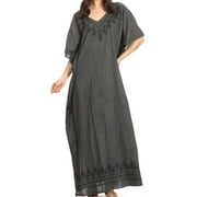 Sakkas Favi Womens Casual Long Maxi Dress Caftan Cover Up Loungewear in Rayon - 1-Black - One Size Regular