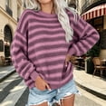 thumbnail image 2 of MYAOYI Womens Oversized Striped Sweater Crew Neck Drop Shoulder Knit, 2 of 8