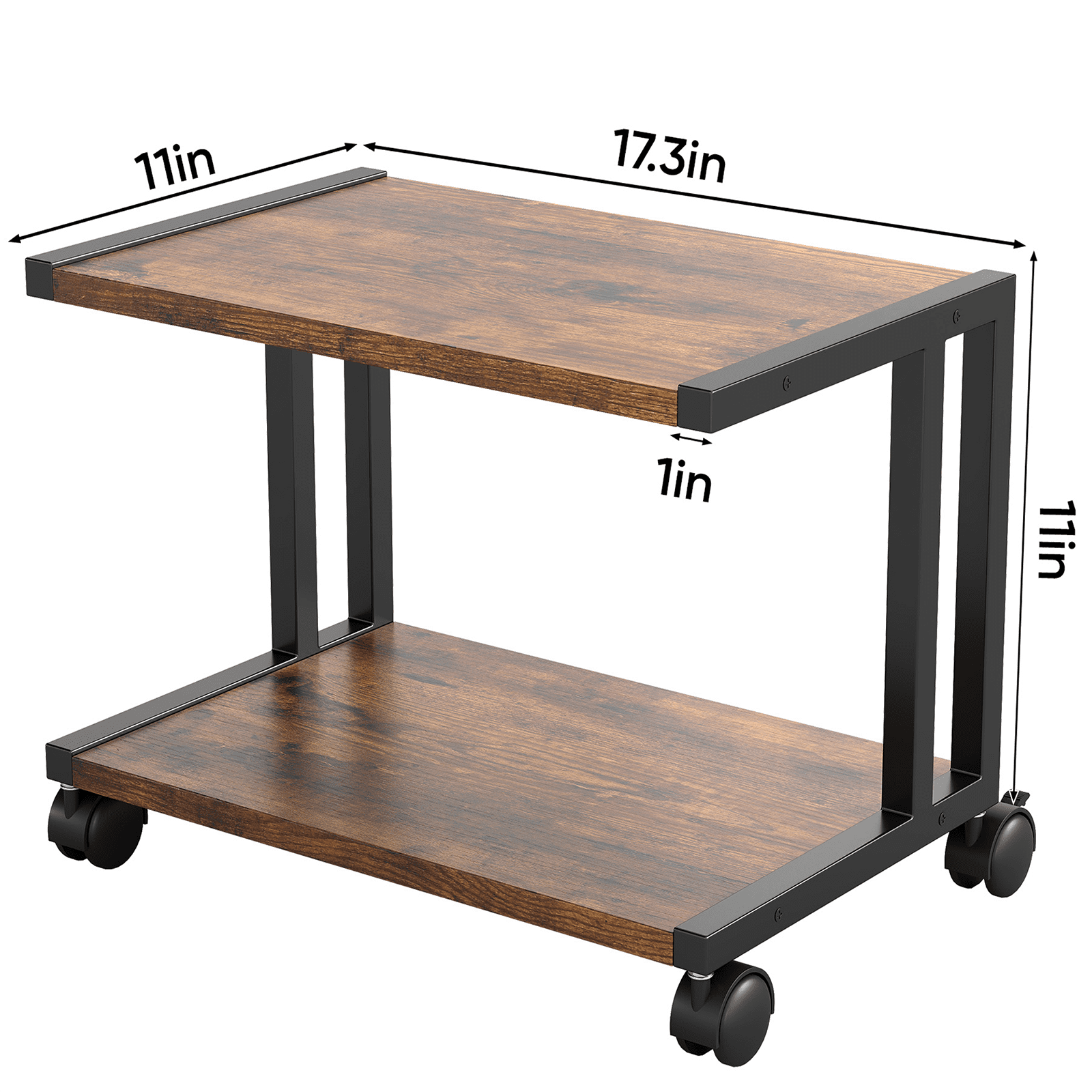 Petoto Printer Stand, 2 Tier Rolling Printer Table with Locking Wheels, Printer Cart for Under Desk, Home, Office, Rustic Brown
