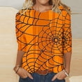 thumbnail image 2 of HKEJIAOI Vêtements d'Halloween pour Femmes Manches Longues Col Rond Imprimé Graphique Décontracté Célébration d'Halloween Haut pour Femmes Orange-3, 2 of 5