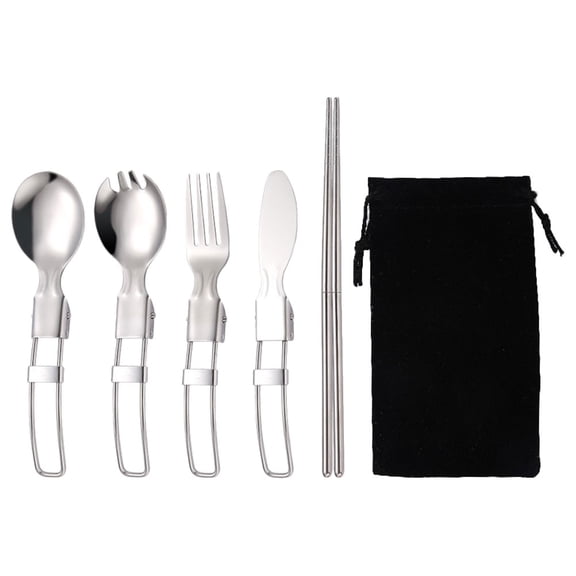 Himition 1 Set Portable Camping and Picnic Tableware Stainless Steel Fork Spoon
