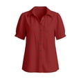 thumbnail image 4 of Tqcoqu Shirts for Women Puff Sleeve Button Down Summer Casual Fit Blouses Collared Work Tops,Wine,Women's S-XXL, 4 of 9