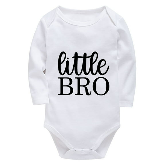 Little Brother Newborn Coming Home Outfit Long Sleeve Baby Boy Onesie White Boy Rompers 6-9 Months