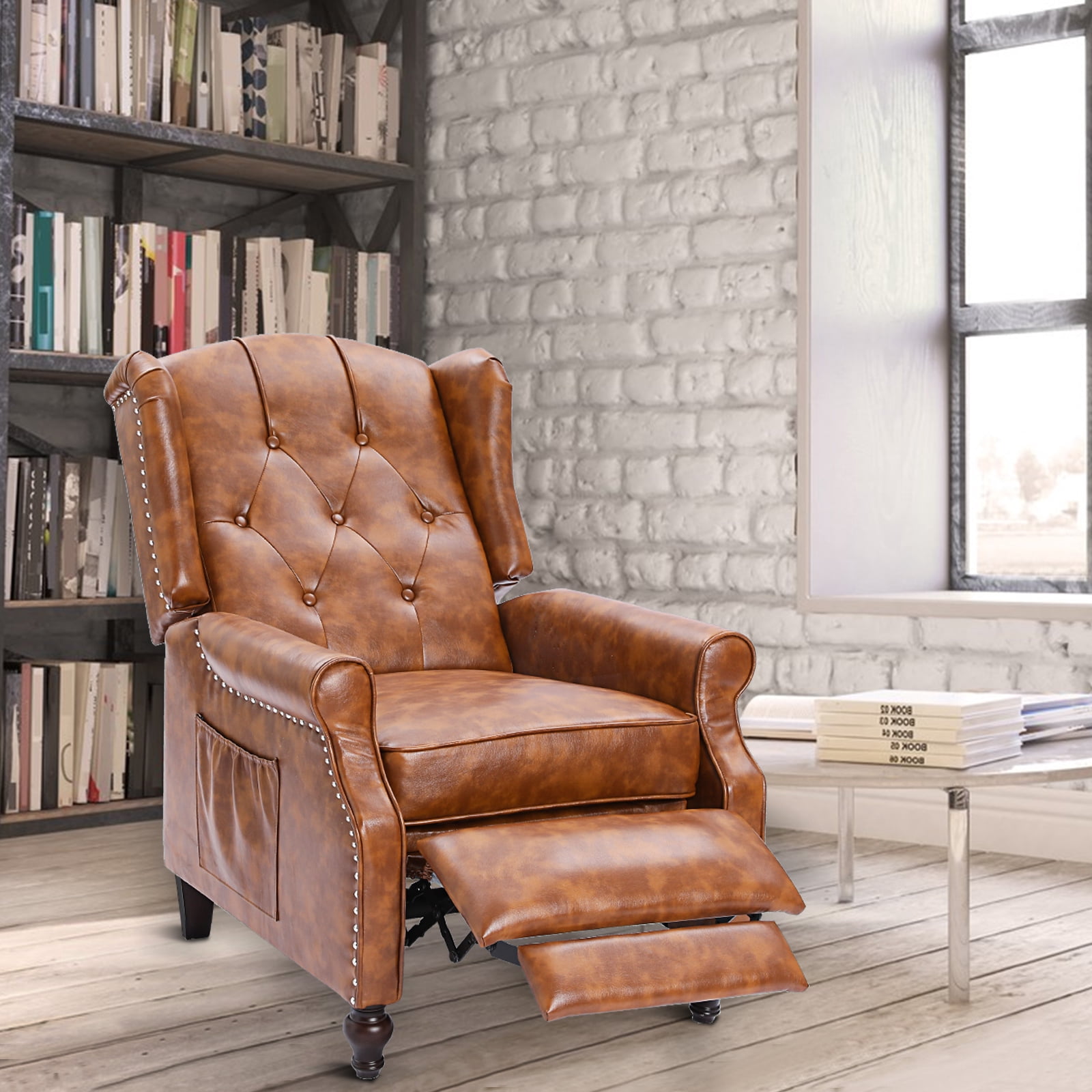 Wingback Recliner Chair, Push Back Arm Chair with Heat and Massage, PU Leather Single Sofa for Home, Living Room, Office, Bedroom