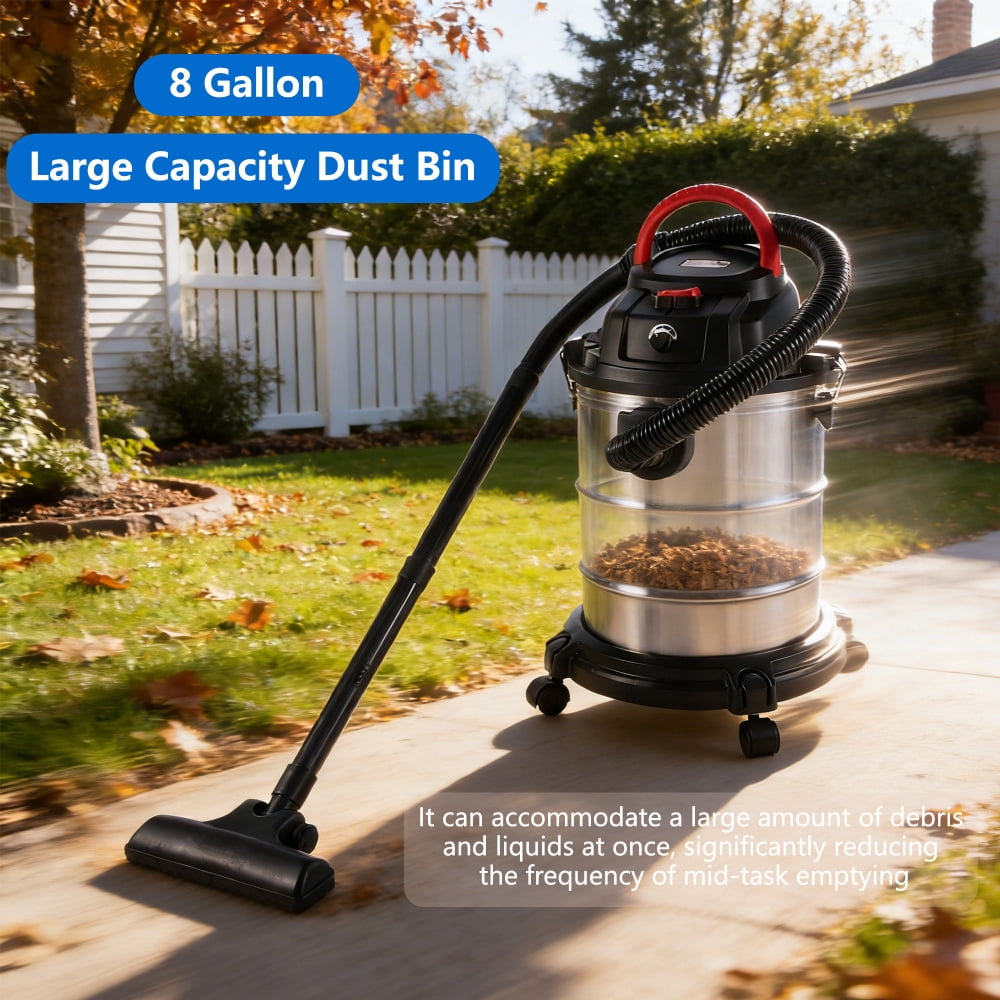 FFZ Wet Dry Vac, 8 Gallon, 6 Peak HP, 3 in 1 Shop Vacuum with Blowing Function, Wet/Dry Vacuum to Clean Floor, Upholstery, Gap, Car, Black