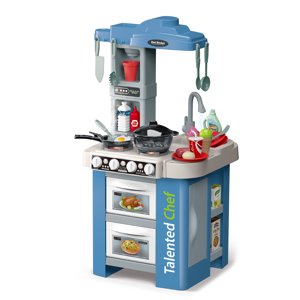 Riwcyla Ensemble de cuisine pour enfants, Table à manger pour enfants en avant-première, Ensemble de salle à manger de la cuisine pour jouets, 67pcs Cuisine de table avec lumières et sons, robinet d'eau électrique, vaporisateur, bulle et effet bouillant