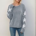 thumbnail image 5 of Women Sweater Star Jacquard Knit Sweaters Pullover Crew Neck Knitted Tops Fall Sweater White S, 5 of 7