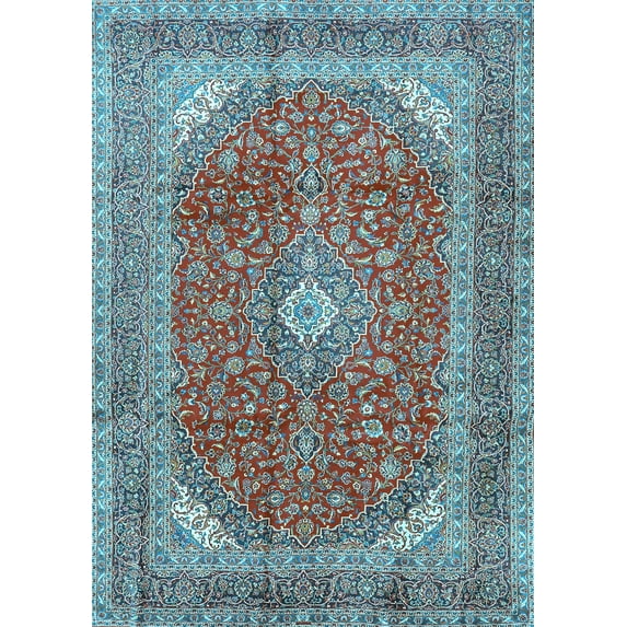 Ahgly Company Indoor Rectangle Medallion Light Blue Traditional Area Rugs, 8' x 10'