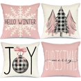 thumbnail image 1 of Juego de 4 fundas de almohada navideñas de 18 x 18 pulgadas para decoración navideña, fundas de almohada navideñas con diseño de árbol de Navidad, alegría, nieve, decoración de granja para el hogar, 1 of 8