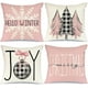 thumbnail image 1 of Juego de 4 fundas de almohada navideñas de 18 x 18 pulgadas para decoraciones navideñas, fundas de almohada con diseño de cuadros escoceses de búfalo, árbol de Navidad, alegría y nieve, cojines, 1 of 8