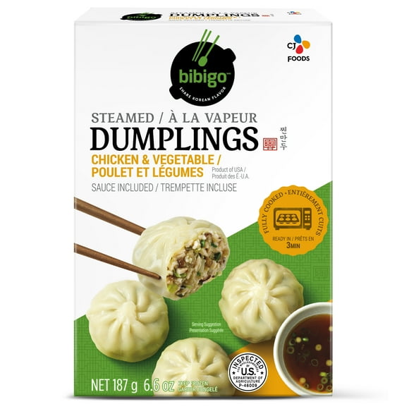 Bibigo Steamed Dumpings, Chicken and Vegetable, 6.6oz, 187g, 6.6oz per bag