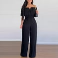 thumbnail image 2 of FJUCHAI Women's Casual Jumpsuits Loose Overalls Short Sleeve One Piece Wide Leg Long Pant Rompers With Pockets S-XL, 2 of 9